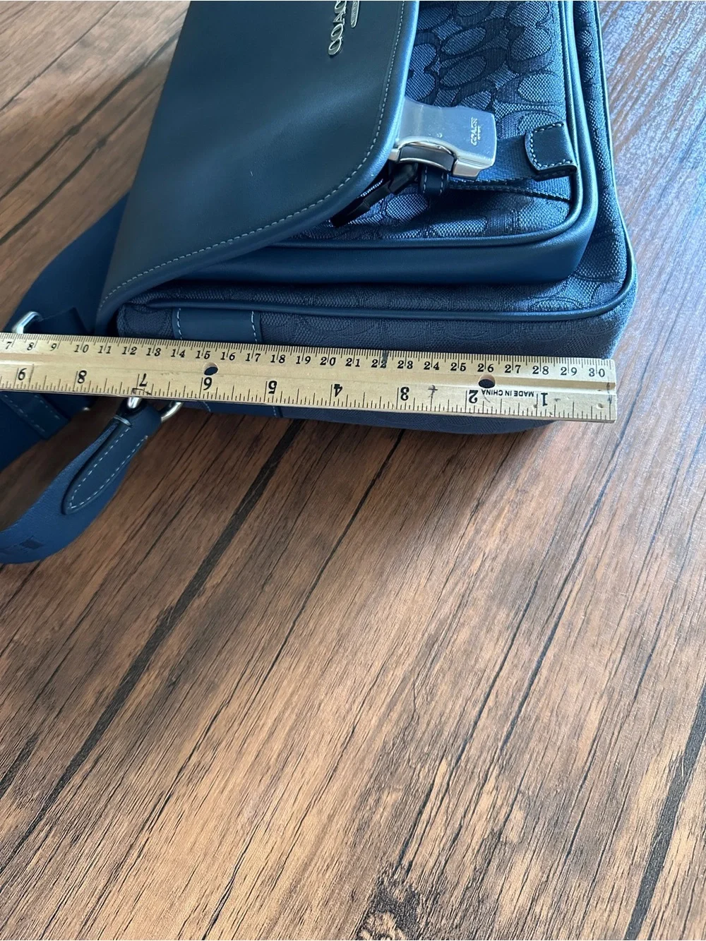 Coach Navy Blue Signature Canvas & Leather Messenger Bag - Coach